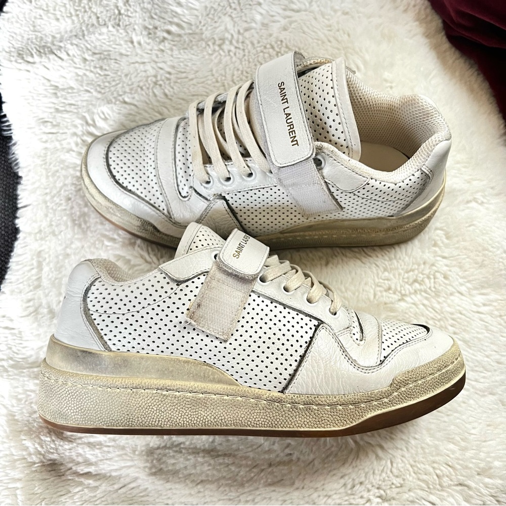 Saint Laurent SL24 Sneakers 37 White Calfskin Perforated Womens - Picture 2 of 6